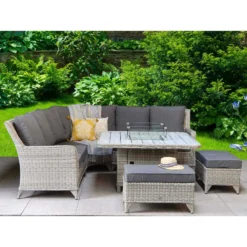Meghan Cream Grey Rattan Corner Sofa Dining Set With Firepit Table -Garden Furniture Shop meghan cream grey rattan corner sofa dining set with firepit table p78493 134658 zoom