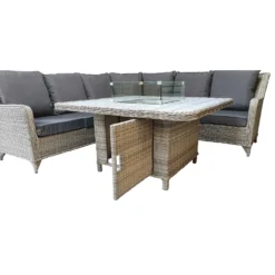 Meghan Cream Grey Rattan Corner Sofa Dining Set With Firepit Table -Garden Furniture Shop meghan cream grey rattan corner sofa dining set with firepit table p78493 134663 zoom