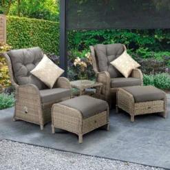 Meghan Cream Grey Rattan Reclining Lounge Set