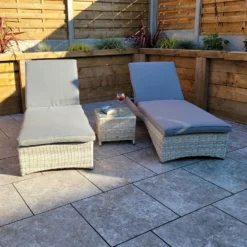 Meghan Grey Pair Of Sunloungers With Drinks Table