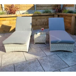 Meghan Grey Pair Of Sunloungers With Drinks Table -Garden Furniture Shop meghan grey pair of sunloungers with drinks table p83639 173110 zoom