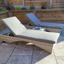 Meghan Grey Pair Of Sunloungers With Drinks Table -Garden Furniture Shop meghan grey pair of sunloungers with drinks table p83639 173111 zoom