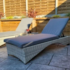 Meghan Grey Pair Of Sunloungers With Drinks Table -Garden Furniture Shop meghan grey pair of sunloungers with drinks table p83639 173112 zoom