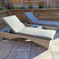 Meghan Grey Pair Of Sunloungers With Drinks Table -Garden Furniture Shop meghan grey pair of sunloungers with drinks table p83639 173115 zoom