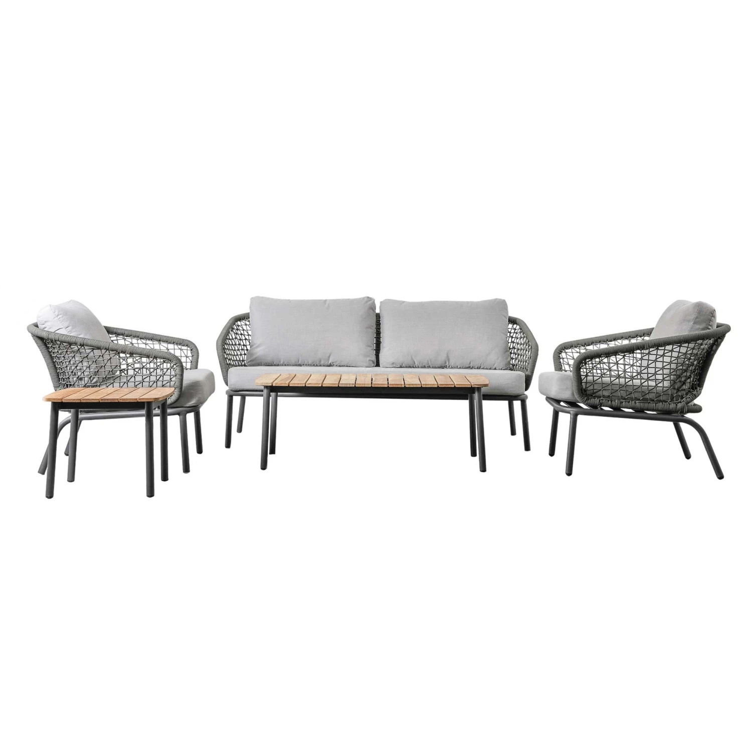 Natural Teak And Cord Rope Outdoor Lounge Set 2 Natural Teak And Cord Rope Outdoor Lounge Set - Image 2