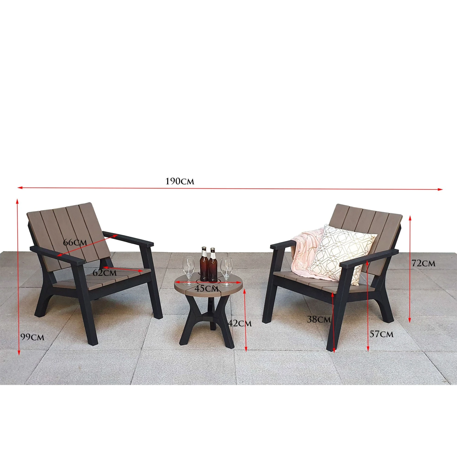 Polly Black And Grey Moulded Plastic 2 Seater Lounge Set 2 Polly Black And Grey Moulded Plastic 2 Seater Lounge Set - Image 2