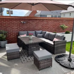 Rattan Dark Grey Corner Rising Dining Set