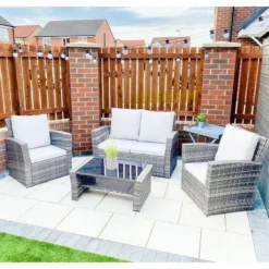 Rattan Light Grey 4 Seater Dining Set