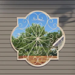 Rose Petal Shaped Metal Decorative Window Garden Cream Mirror