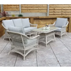 Rose White Rattan 5 Seater Sofa Set With Coffee Table