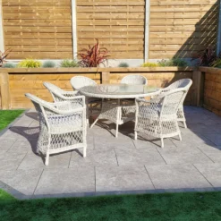 Rose White Rattan 6 Seater Round Dining Set With 6 Chairs