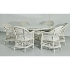 Rose White Rattan 6 Seater Round Dining Set With 6 Chairs -Garden Furniture Shop rose white rattan 6 seater round dining set with 6 chairs p78501 172926 zoom