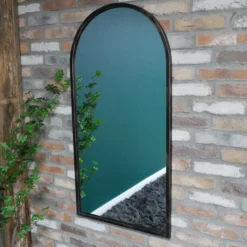 Rustic Black Metal Round Arched Mirror