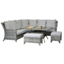 Sarah Grey Rattan Corner Sofa Dining Set With Ice Bucket Table