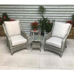 Sarah Grey Rattan High Back Lounge Set