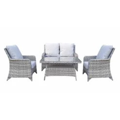 Sarah Natural Rattan 4 Seater Sofa Set With High Coffee Table