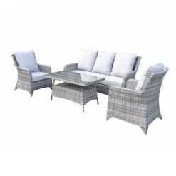Sarah Natural Rattan 5 Seater Sofa Set With High Coffee Table
