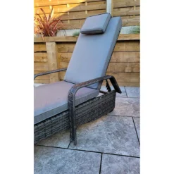 Savannah Grey Rattan Single Sunlounger With Drinks Table -Garden Furniture Shop savannah grey rattan single sunlounger with drinks table p78521 173032 zoom