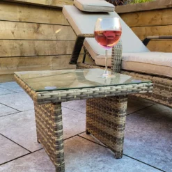 Savannah Natural Brown Rattan Single Sunlounger With Drinks Table -Garden Furniture Shop savannah natural brown rattan single sunlounger with drinks table p78522 173040 zoom