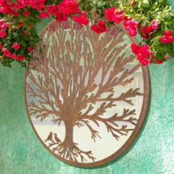 Song Birds Tree Design Round Garden Mirror