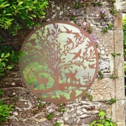 Stag Deer Tree Design Round Garden Mirror