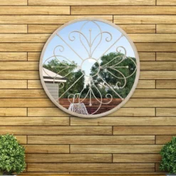 Summer Orchid Metal Circular Decorative Garden Mirror Cream