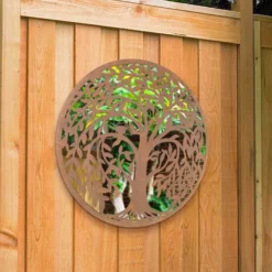 Swirl Tree Design Round Garden Mirror