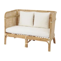 Toba Natural Rattan Bench With High Wrap Round Back