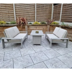 Venus Grey2 Seater Sofa Set With Table Featuring Fire Pit