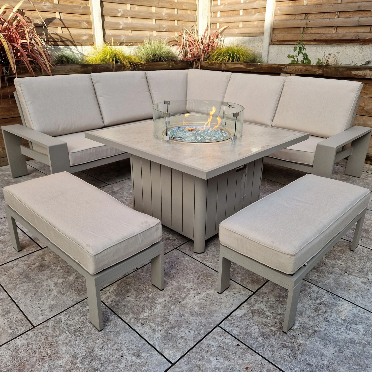 Venus Light Grey L Shape Corner Sofa With 2 Benches & Fire Pit Table 2 Venus Light Grey L Shape Corner Sofa With 2 Benches & Fire Pit Table - Image 2