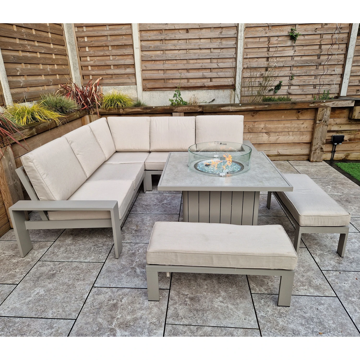 Venus Light Grey L Shape Corner Sofa With 2 Benches & Fire Pit Table 6 Venus Light Grey L Shape Corner Sofa With 2 Benches & Fire Pit Table - Image 6