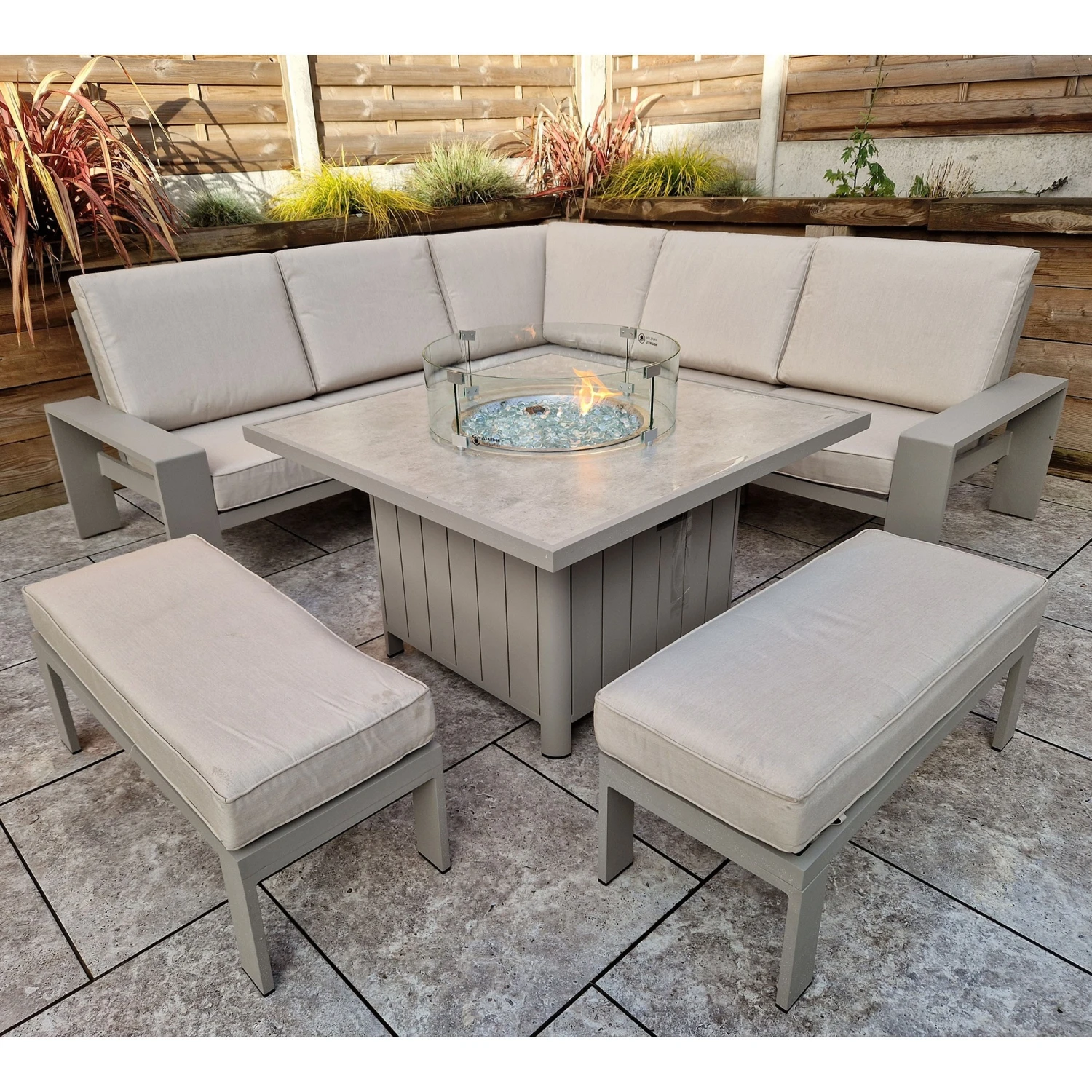 Venus Light Grey L Shape Corner Sofa With 2 Benches & Fire Pit Table 7 Venus Light Grey L Shape Corner Sofa With 2 Benches & Fire Pit Table - Image 7