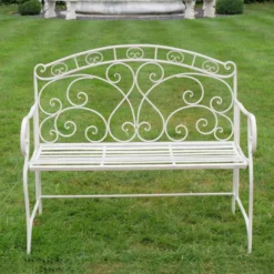 White Antique Style Double Seater Garden Bench