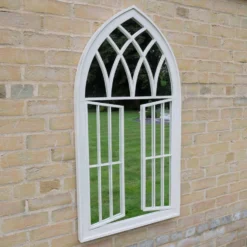 White Gothic Style Arched Garden Mirror