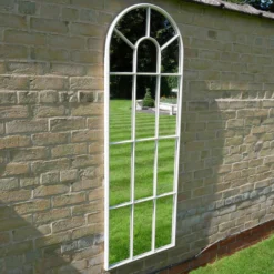 White Metal Round Arched Garden Mirror